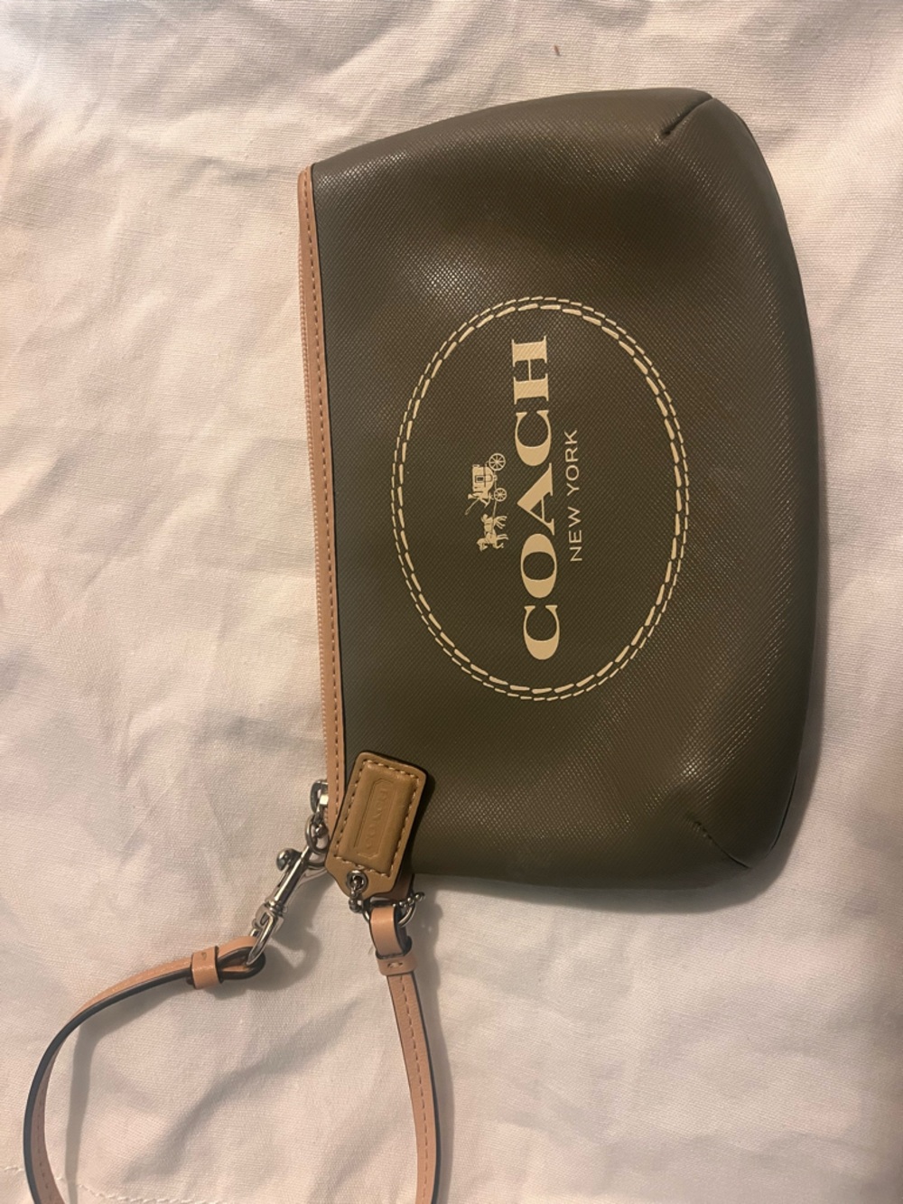 Coach Olive and Tan Leather Toiletry Pouch